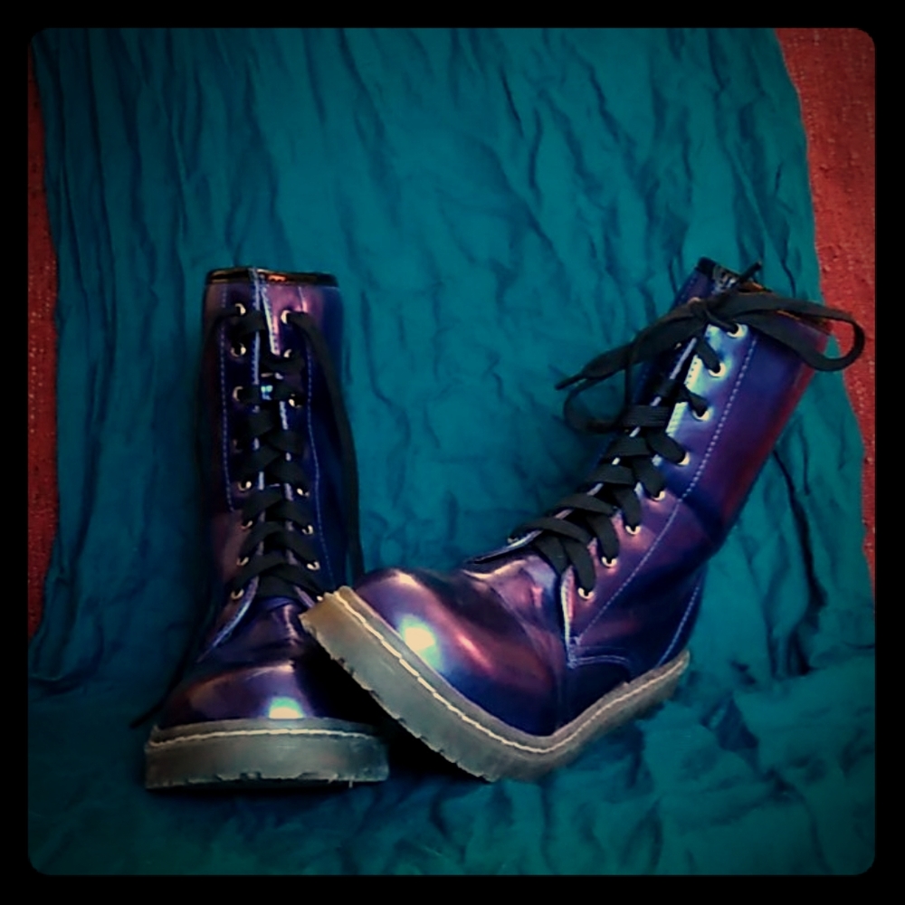 Blue metallic boots